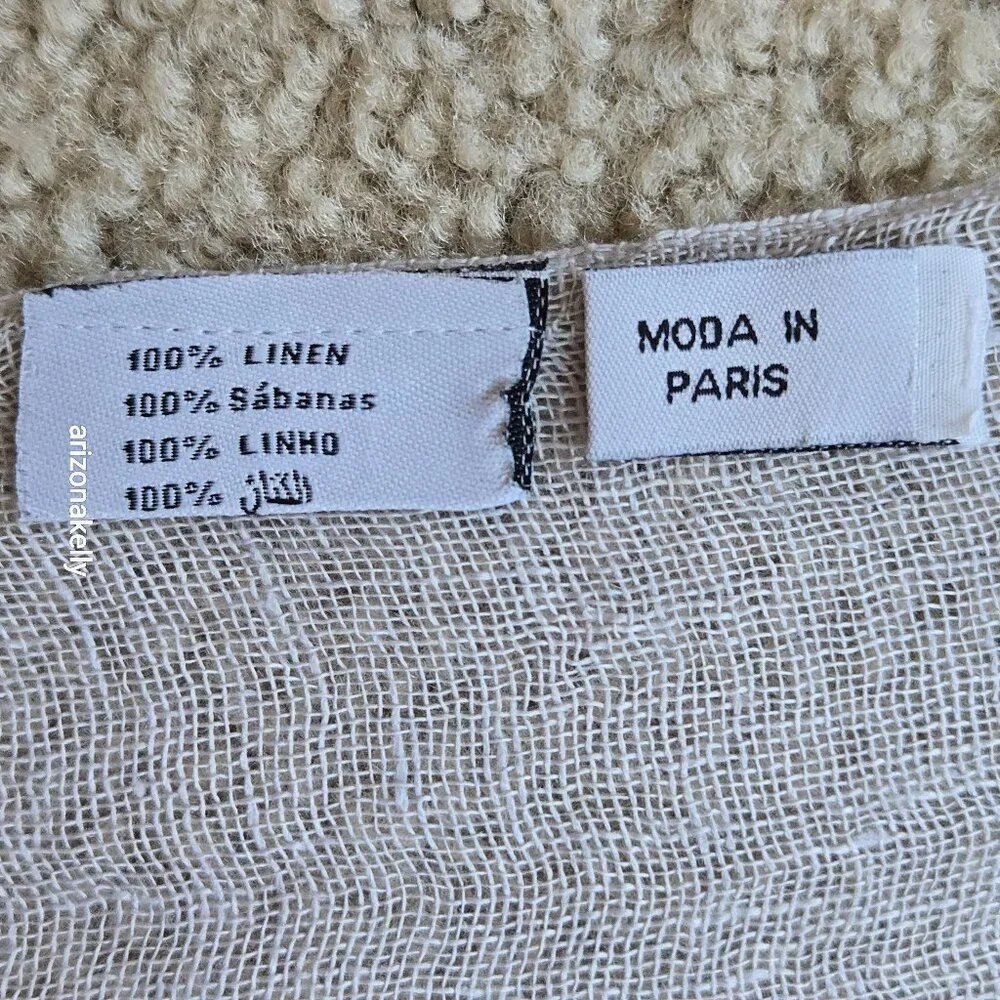 Linen Scarf Blue Grey Tan--Made in Paris
